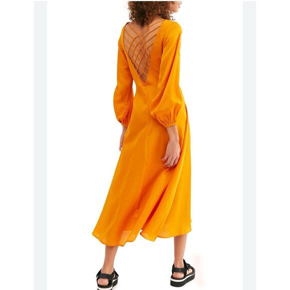 Free People Dress Women’s Size 0 XS Later Days Midi Tangerine Orange REVOLVE - Picture 1 of 16